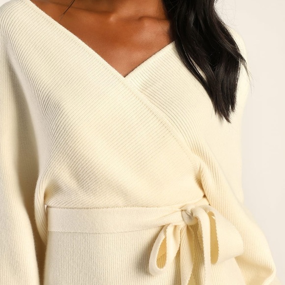 LULU’S Fall Into Fashion Ivory Dolman Sleeve Sweater Dress - Picture 3 of 4